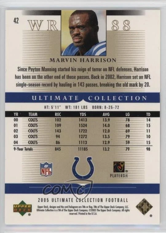 2005 Ultimate Collection /550 Marvin Harrison #42 HOF - Image 2 of 2
