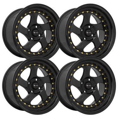 (Set-4) Vors VR2 15x8 4x98 Gloss Black 20mm Wheels Rims 15 Inch