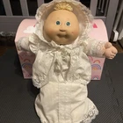 VTG Original 1978,1982 Cabbage Patch Preemie Doll Blue Eyes Blonde Tuft w/stand