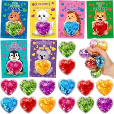 Valentines Day Gifts for Kids, 24 Packs Heart Stress Balls, Valentines Day Ca...