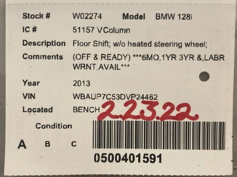 Columna de dirección cambio de piso con dirección activa para 08-13 BMW 128i 1247184 Foto 4 de 4
