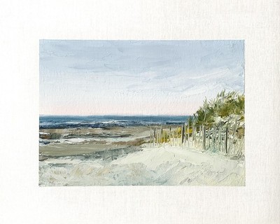 8x10 Original Oil Painting Seascape Sand Dunes Grassy Coastal Art Neutral Signed