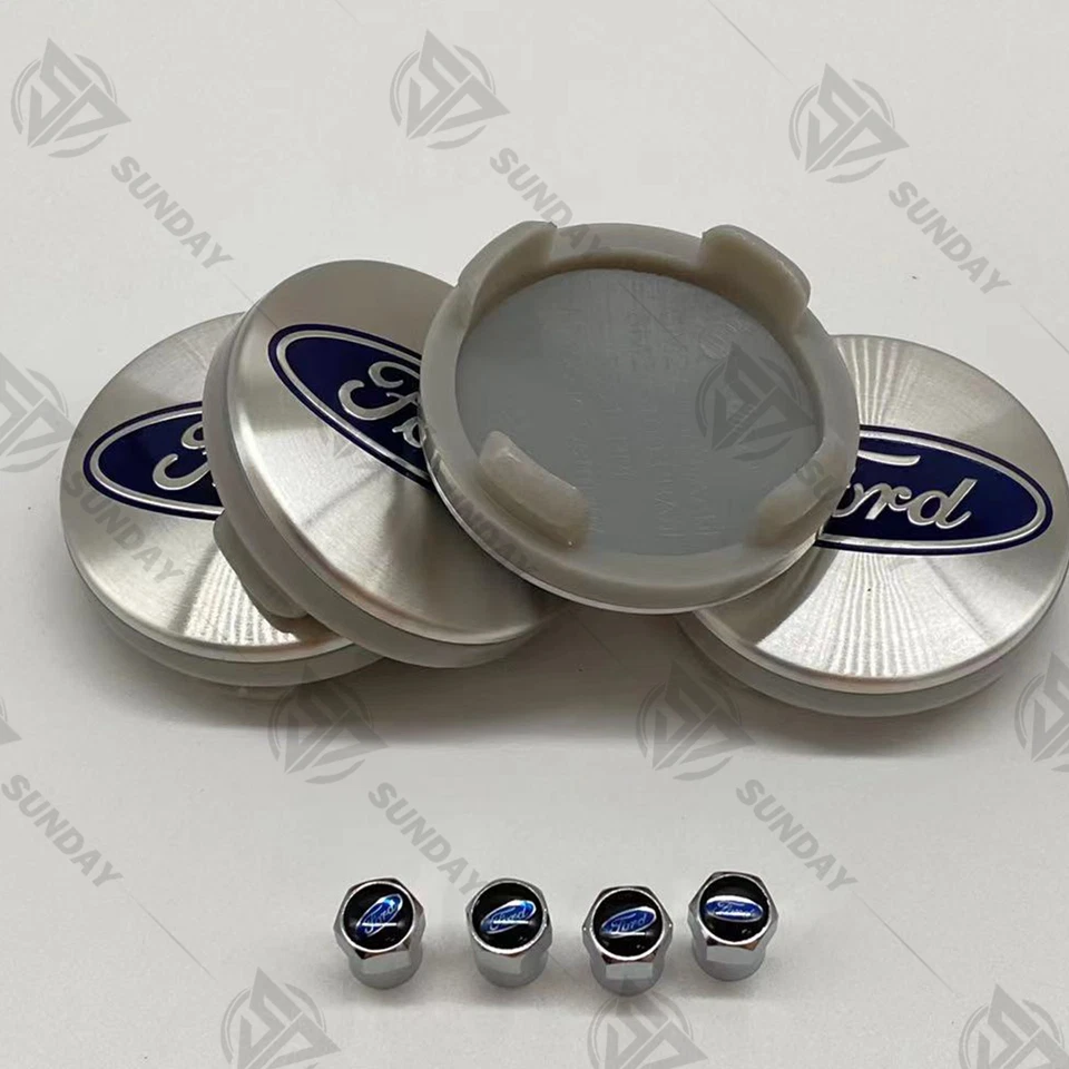 4Pcs Wheel Center Caps 2-1/8" Blue on Silver Hubcaps Rim Emblem For 54mm Foto 4 de 4