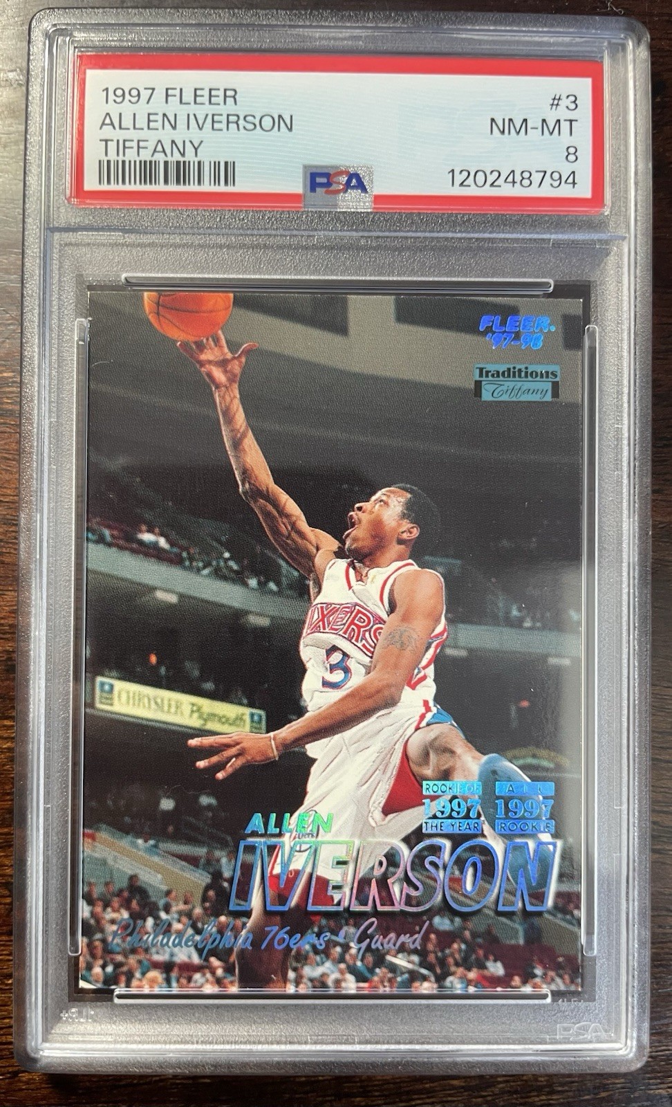 1997 Fleer Tiffany #3 Allen Iverson Philadelphia 76ers Rare PSA 8 Nice