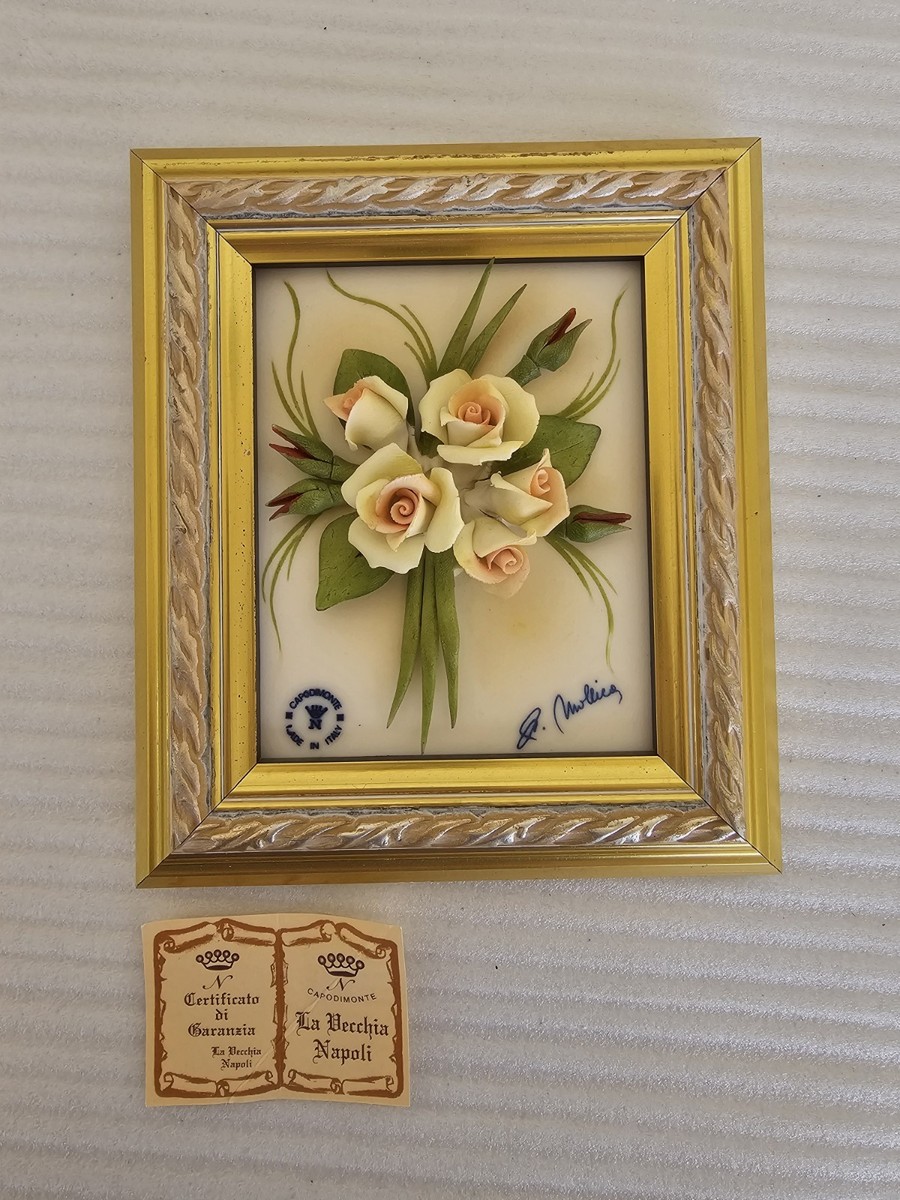 Porcellane d'Arte Capodimonte アート Capodimonte Italy Porcelain Wall Art Framed 3D Flower Vintage