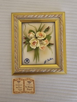 Porcellane d'Arte Capodimonte アート Capodimonte Italy Porcelain Wall Art Framed 3D Flower Vintage