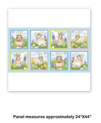 Easter Rabbit Bunny Egg Fabric 24'' Panel Hoppy Hunting Cotton by Henry Glass