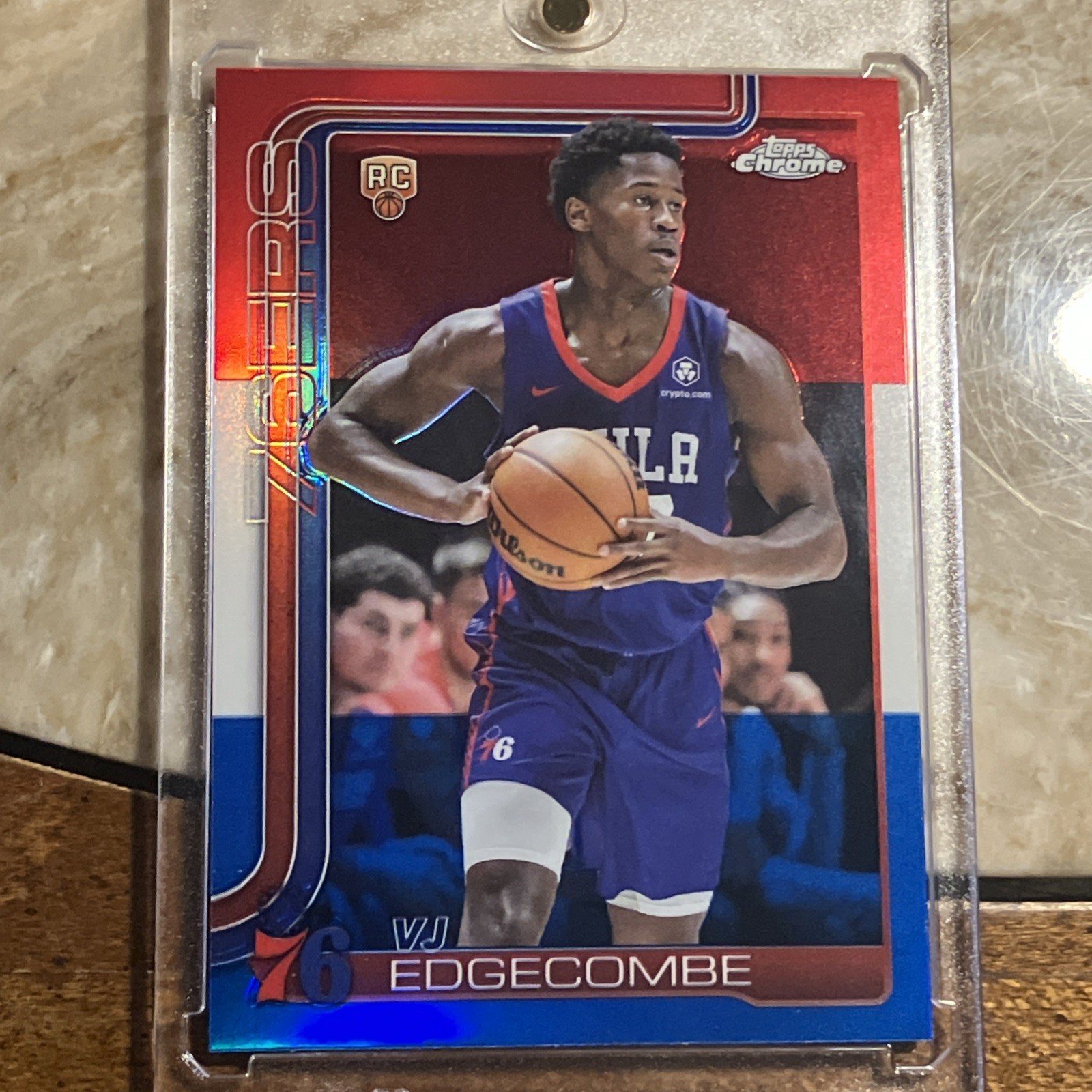 2025-26 Topps Chrome #253 VJ Edgecombe Red White Blue RC Philadelphia 76ers