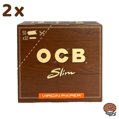2 Boxen OCB Unbleached Virgin Slim Paper 100 Hefte à 32 Blatt