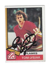 Tom Lysiak 1974-75 Topps Rookie Card # 68 Signed Chicago Blackhawks
