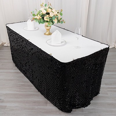 21 ft BLACK Big Payette Sequin Satin Dual Layered TABLE SKIRT Party Decorations