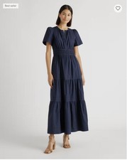 Quince Navy 100% Organic Cotton Poplin Tiered Maxi Dress Size S