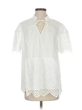 H By Halston Women White Short Sleeve Blouse S
