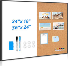 Magnetic Dry Erase White Board  Cork Board Combo, 24"X18", Wall Mounted