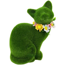 Adorabile Statuina Gatto Verde Resina Artigianale Decorazione Pasquale per Uso Soggiorno