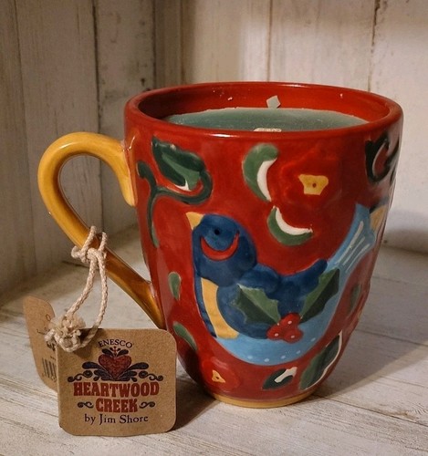 Taza de café Jim Shore Heartwood Creek 2004 y vela de cereza pájaros azules etiquetas nuevas - Imagen 1 de 11