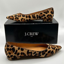 J.Crew Marina Calf Hair Pointy Toe Flats Leopard Print Slip On Women's Size 6.5
