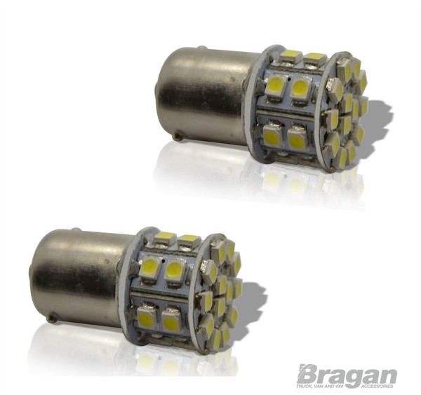 2X 12V/24V BA15S 5050 SMD 27 LED Drehen Heck Bremslicht Weiß Einzeln Kontakt-image