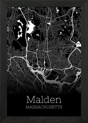 Malden Massachusetts Karte gerahmtes Wandbild Poster Leinwanddruck Bild