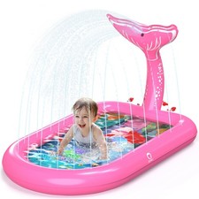 QPAU Splash Pads for Toddlers 1-3, Pink 65inches x 40inches x7inches,