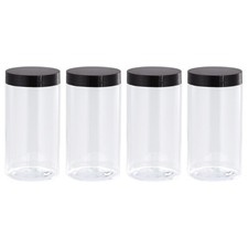 17oz/ 500ml Round Plastic Jars with Black Screw Top Lid for Storage 4Pcs