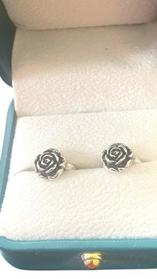 Rose Camellia 925 silver earrings Vintage Style Sterling Hinged Hoop Floral