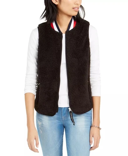 Tommy Hilfiger Women's Sherpa Vest Black Size Small - Picture 1 of 3