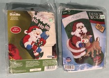 Lot of 2 Felt Stocking Kits Bucilla Santa's Gifts Design Works Santa with Deer