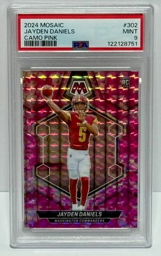 2024 Panini Mosaic - Jayden Daniels #302 Camo Pink Mosaic Prizm (RC) PSA 9