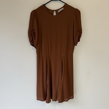 Reformation Gracie Dress Brown Puff Sleeve A-Line Mini Size 10 crew neck