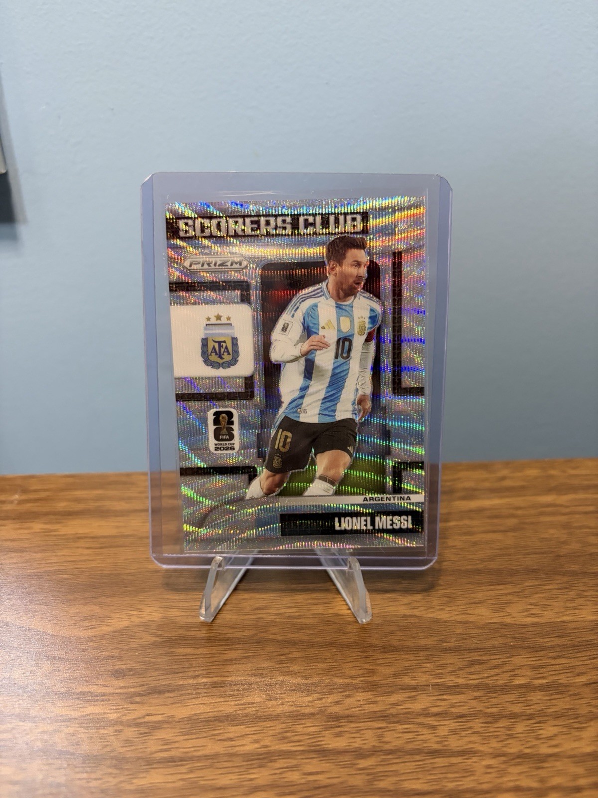 2026 Panini Prizm World Cup Lionel Messi Scorers Club Silver Wave view 1