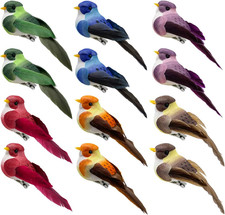 12pcs Clip on Artificial Birds for Decoration 3.5-Inch Colorful Foam Feather...