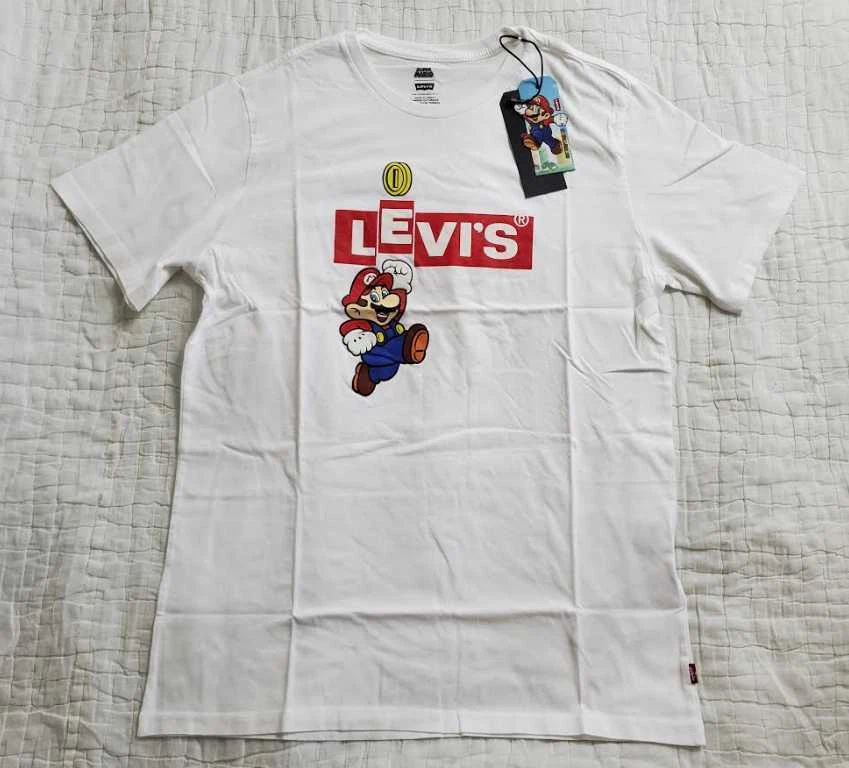 NEW MEN S S M LEVI S X NINTENDO SUPER MARIO COLAB GRAPHIC T SHIRT WHITE