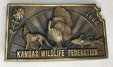 1986 Kansas Wildlife Federation Brass Belt Buckle 657 of 1000 Last in Series