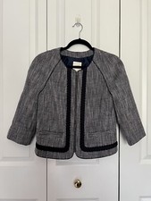 J. CREW Lady Jacket Blue Tweed Career Suiting Cropped Blazer - Women's Size 8