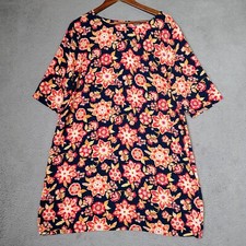 J.Jill Shift Dress Women's 22 Black Coral Floral 3/4 Sleeve Cottage Core Prairie