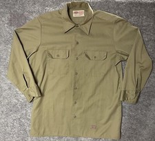VINTAGE Dickies Shirt Mens 16 Tan Khaki Button Up Utility Workwear Made in USA