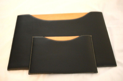 LEVENGER Set of 2 Black Tan Large & Small File Folder Document Holder NEW W/ Box