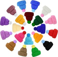 50 MINI KNITTED POM POM MINIATURE WOOL HATS FOR DOLLS OR RUBBER CRUISE ANIMALS