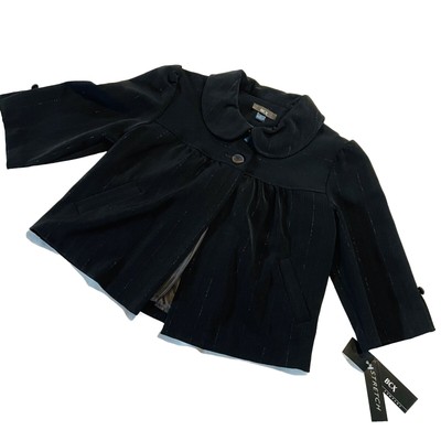 BCX Shiny stripe 3/4 sleeve jacket Women s Size Small Black Lined Collar Stretch