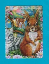 Beautiful Rabbit and Cat and Deer - Modern Wide Linen Swap P/Card Lace Edge