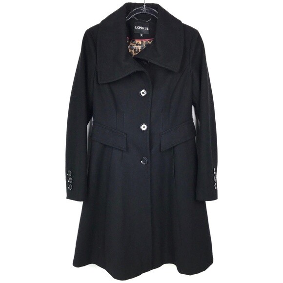 Express Women's Wool Blend Single Breasted Trench Coat Black Medium M eBay