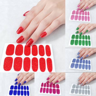 24x Nagelfolie selbstklebende Nagelfolie Nailwraps Glitter Rot Blau Ohne UV
