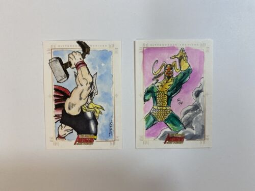 Marvel Rittenhouse Archives SketchaFEX Sketch Cards- 2 Cards- Thor & Loki - Picture 1 of 6