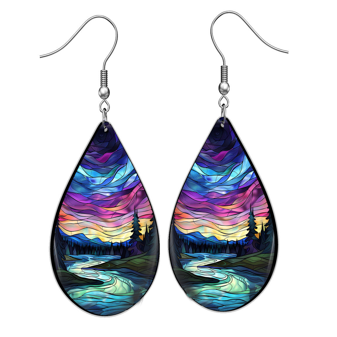 Aurora Borealis Teardrop Earrings Alaska Night Sky Northern Lights Mountains