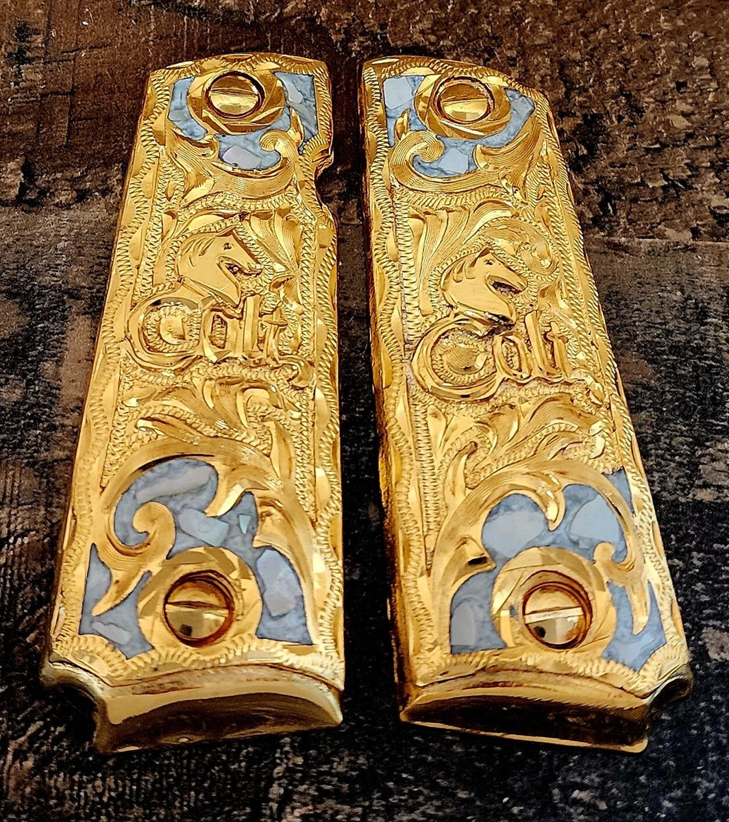 Cachas caballito logo mexican style 1911 gun grips custom Pearl