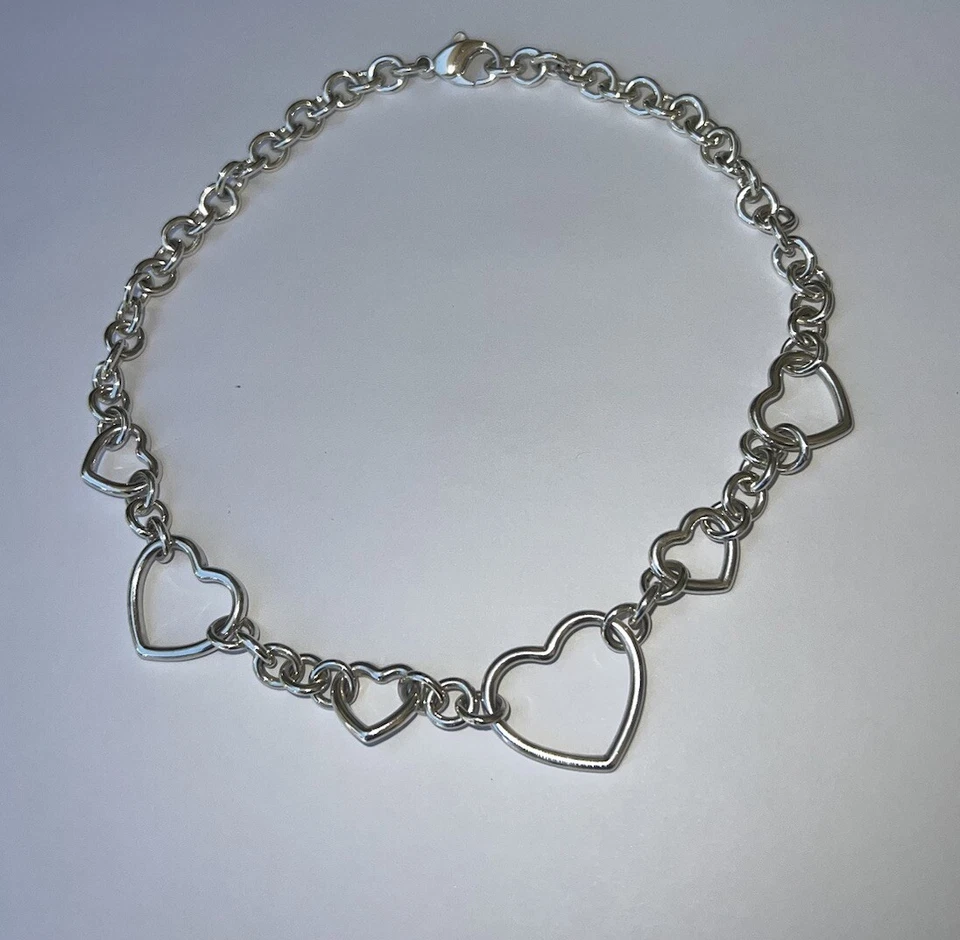 RARE Tiffany & Co. sterling silver 925 multi open heart charm necklace 16”