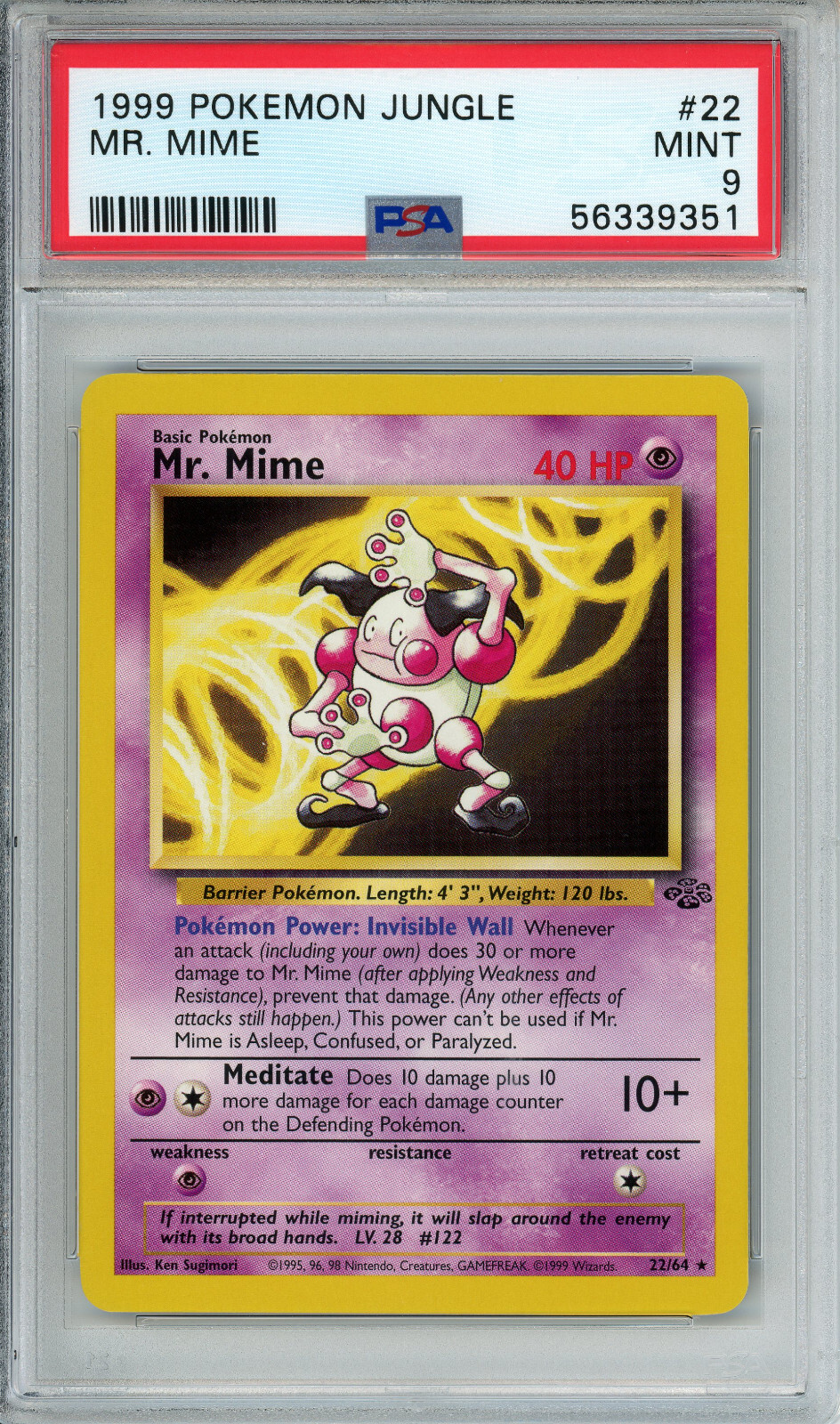 PSA 9 1999 MR. MIME POKEMON JUNGLE NON HOLO #22/64