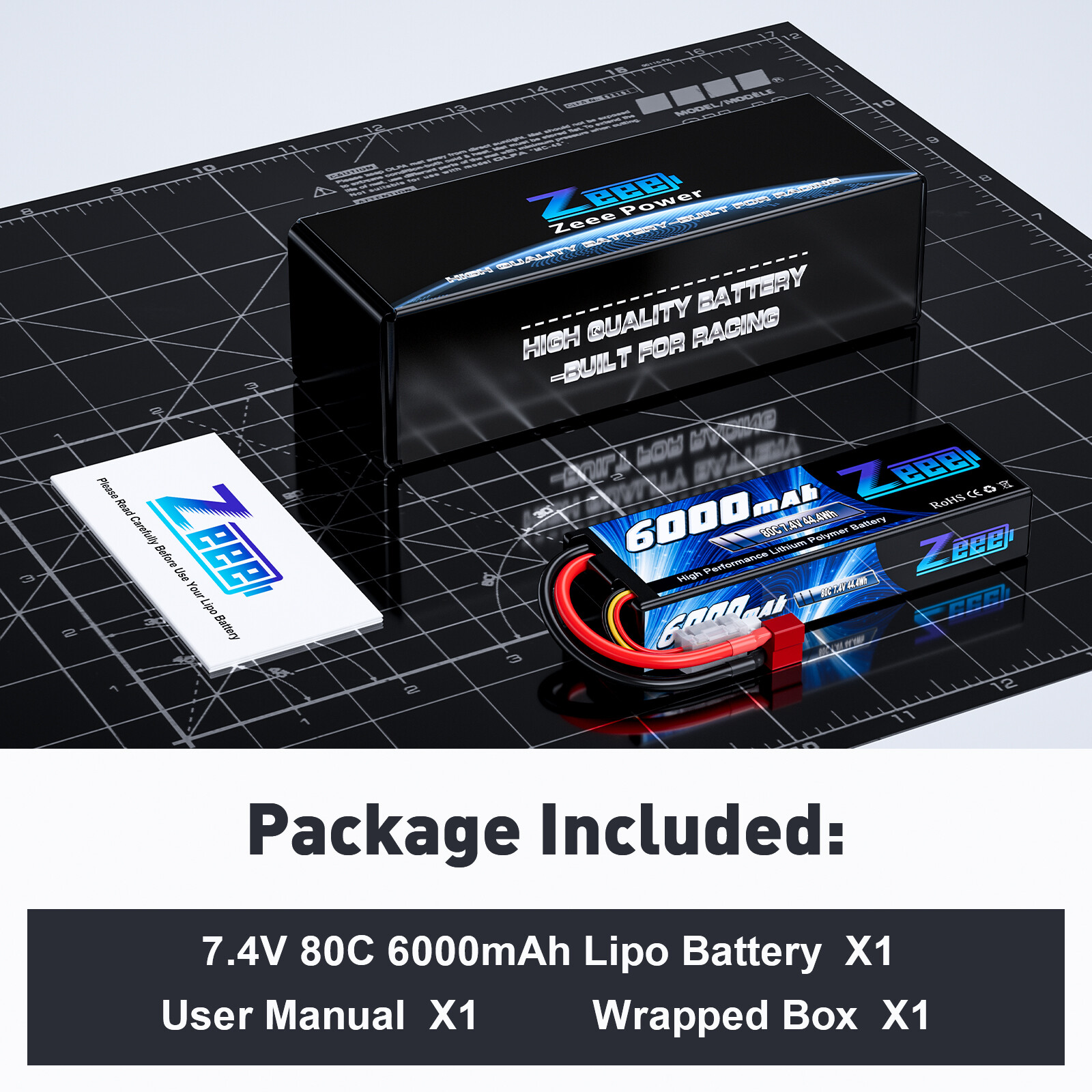 Zeee 2S LiPo Battery 80C 6000mAh 7.4V T Plug for RC Car Truck Boat Helicopter