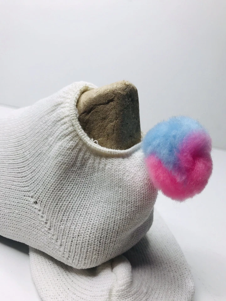 Vintage Womens Ankle Pink Blue Pom Pom Orlon Golf Bowling Socks OMG CUTE! - Image 4 of 4
